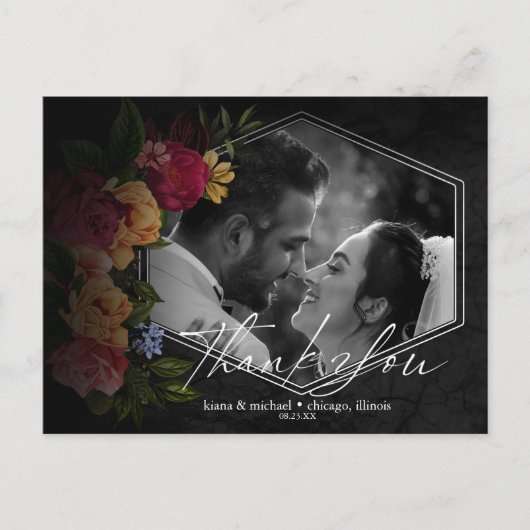 Sultry Nights Floral Wedding Bedankt ID829 Aankondigingskaart (Voorkant)