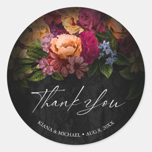 Sultry Nights Floral Wedding Bedankt V2 ID829 Ronde Sticker (Voorkant)
