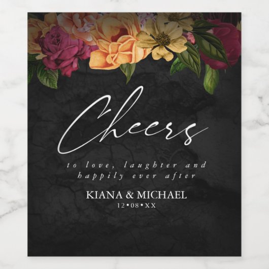 Sultry Nights Floral Wedding Cheers ID829 Wijn Etiket (Enkel label)
