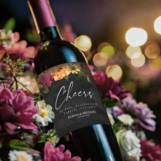 Sultry Nights Floral Wedding Cheers ID829 Wijn Etiket