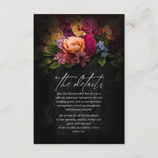 Sultry Nights Floral Wedding Details ID829 Informatiekaartje (Voorkant)