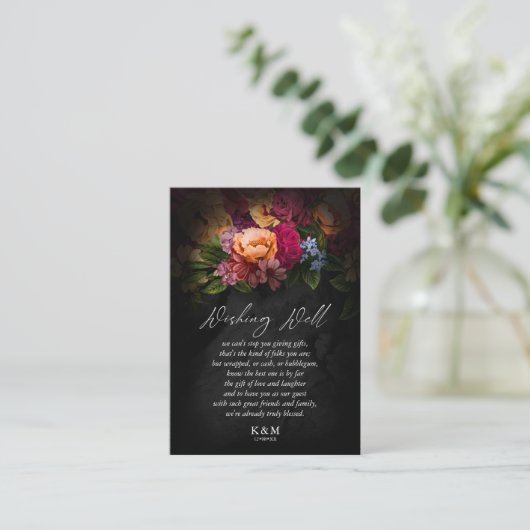 Sultry Nights Floral Wedding Wishing Well V3 ID829 Informatiekaartje (Staand voorkant)