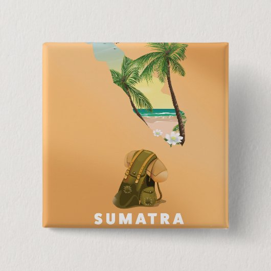 Sumatra illustreerde kaartreisposter vierkante button 5,1 cm (Voorkant)