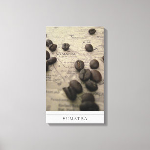 Sumatra Map met koffiebonen op canvas Afdruk