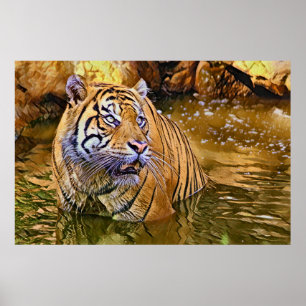 Sumatraanse tijger in waterschilderij poster