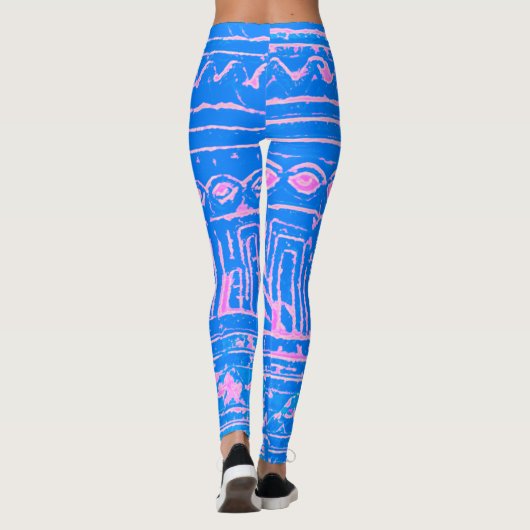 Sumerian Mesopotamian Pattern roze Blauw Leggings (Achterkant)