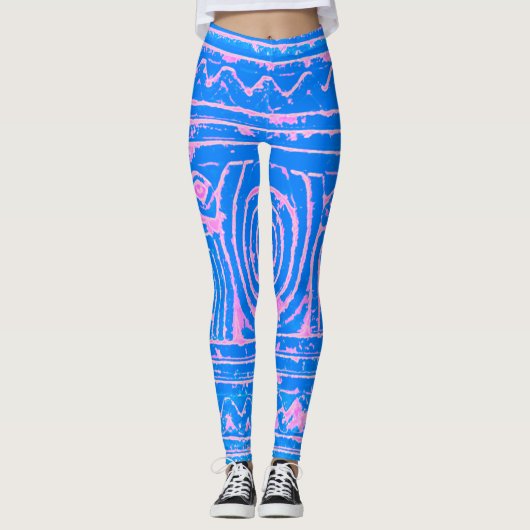Sumerian Mesopotamian Pattern roze Blauw Leggings (Voorkant)