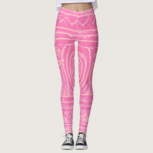 Sumerian Mesopotamian Pattern Roze Leggings (Voorkant)