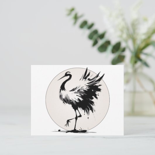 Sumi-e Crane Kaart (Staand voorkant)