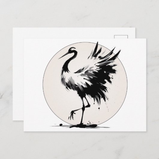 Sumi-e Crane Kaart (Voorkant / Achterkant)