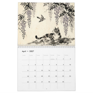 Sumi-e Hanafuda Katten – 12 maanden van Japan Muur Kalender