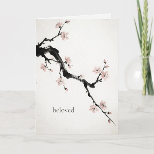 Sumi-E Ink | Cherry Blossom | Soft Valentine Feestdagen Kaart (Voorkant)