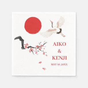 Sumi-e Kersenbloesem Kraanvogel Japanse Bruiloft Servet