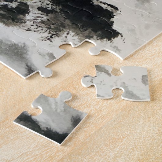 Sumi e Ocean puzzle met groene vogels Legpuzzel (Zijkant)