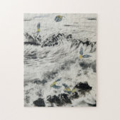 Sumi e Ocean puzzle met groene vogels Legpuzzel (Verticaal)