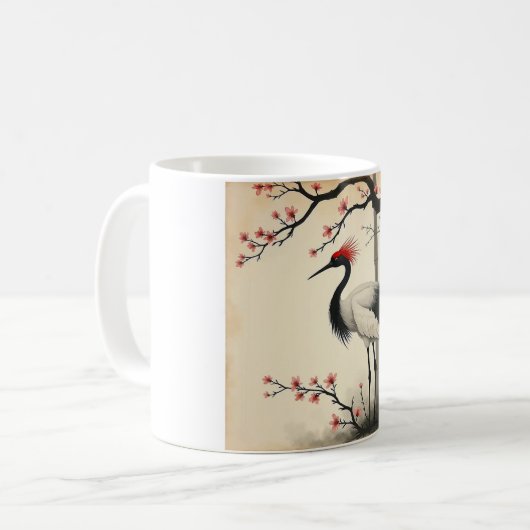 Sumi-E Red-Crowned Crane Mug Koffiemok (Voorkant links)
