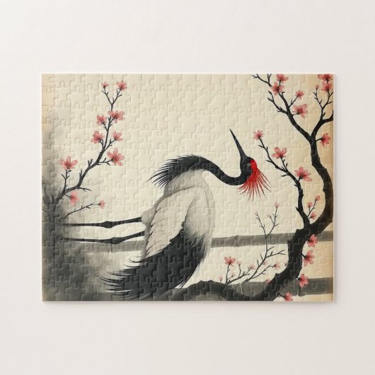 Sumi-E Red-Crowned Crane Puzzle Legpuzzel (Horizontaal)