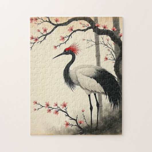 Sumi-E Red-Crowned Crane Puzzle Legpuzzel (Verticaal)