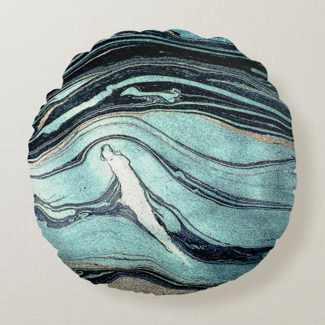 Suminagashi, Japanse marmerkunst. Rond Kussen (Voorkant)