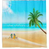 SUMMEERTIJD. BEACH, PALM TREE EN TEENSLIPPERS. DOUCHEGORDIJN (Voorkant)