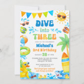 Summer 3rd Birthday Invitation - Dive into Three Kaart (Voorkant)