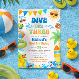 Summer 3rd Birthday Invitation - Dive into Three Kaart