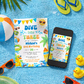 Summer 3rd Birthday Invitation - Dive into Three Kaart