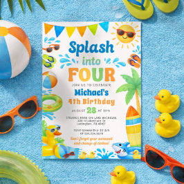 Summer 4th Birthday Invitation - Splash into Four Kaart