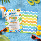 Summer 4th Birthday Invitation - Splash into Four Kaart