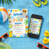 Summer 4th Birthday Invitation - Splash into Four Kaart