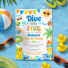 Summer 5th Birthday Invitation - Dive into Five Kaart