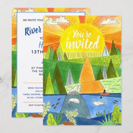 Summer Adventure Teen Birthday Party Invitat Kaart (Voorkant / Achterkant)