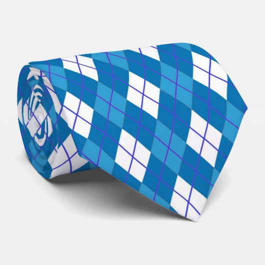 Summer Argyle in Ocean Blue en White Stropdas (Opgerold)