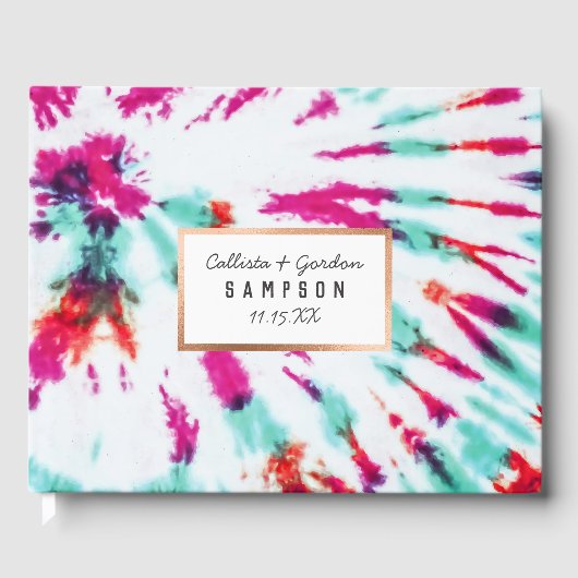 Summer Artsy Girly Neon Blauwgroen Roze Tie Dye Pa Gastenboek (Voorkant)
