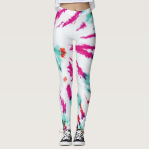 Summer Artsy Girly Neon Blauwgroen Roze Tie Dye Pa Leggings