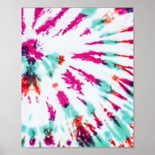 Summer Artsy Girly Neon Blauwgroen Roze Tie Dye Pa Poster (Voorkant)
