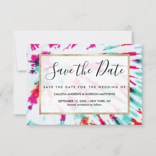 Summer Artsy Girly Neon Blauwgroen Roze Tie Dye Pa Save The Date (Voorkant)
