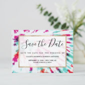 Summer Artsy Girly Neon Blauwgroen Roze Tie Dye Pa Save The Date (Staand voorkant)