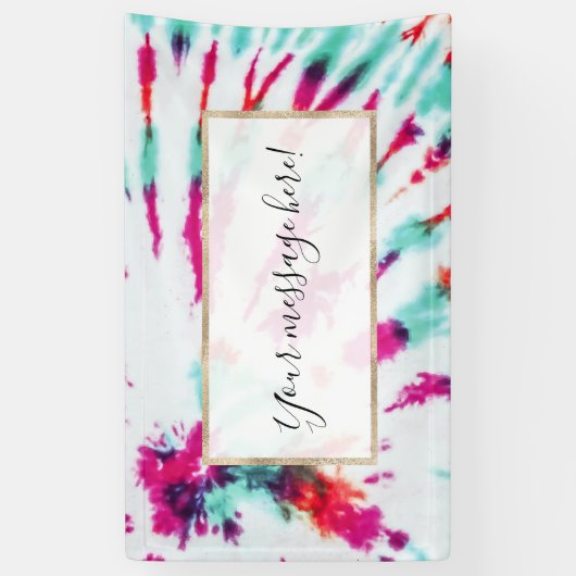 Summer Artsy Girly Neon Blauwgroen Roze Tie Dye Pa Spandoek (Verticaal)