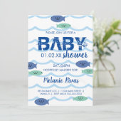 Summer Baby shower Blue Waves Fish Invitation Kaart (Staand voorkant)