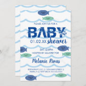 Summer Baby shower Blue Waves Fish Invitation Kaart (Voorkant / Achterkant)