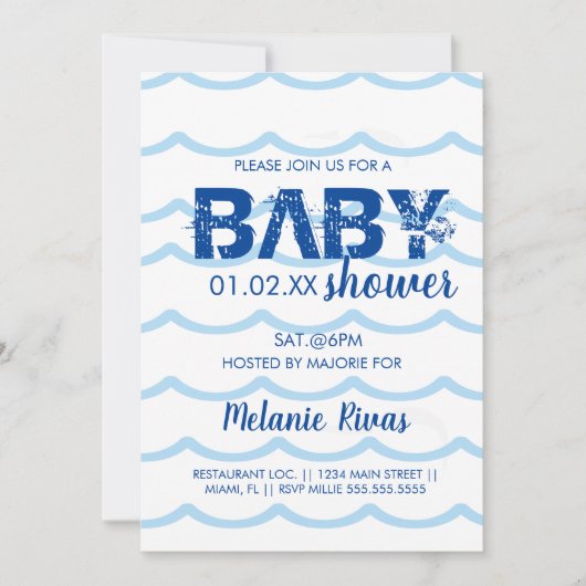 Summer Baby shower Blue Waves Pattern Invitation Kaart (Voorkant)