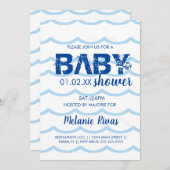 Summer Baby shower Blue Waves Pattern Invitation Kaart (Voorkant / Achterkant)