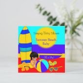 Summer Baby shower Boy Beach Baby Surfing Baby Kaart (Staand voorkant)