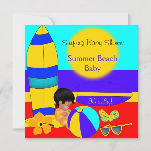 Summer Baby shower Boy Beach Baby Surfing Baby Kaart (Voorkant)