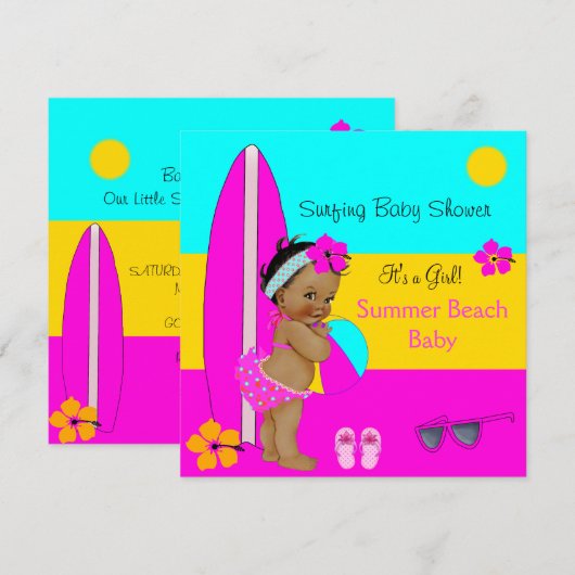 Summer Baby shower Girl Beach Baby Surfing Ethnic Kaart (Voorkant / Achterkant)