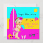 Summer Baby shower Girl Beach Surfing Blonde Kaart (Voorkant)