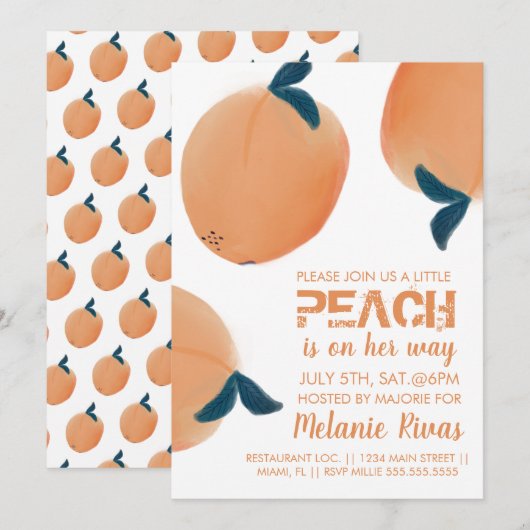 Summer Baby shower Peach Invitation Kaart (Voorkant / Achterkant)