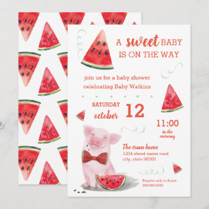 Summer Baby shower Watermelon Pig Sweet Baby Kaart