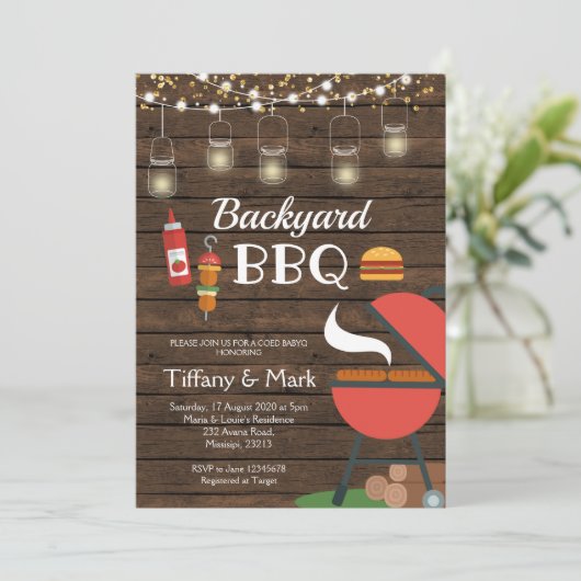 Summer Backyard BBQ code baby shower Invitation Kaart (Staand voorkant)